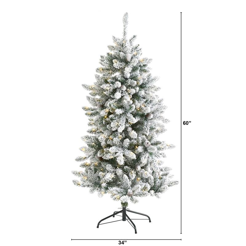 5' Flocked Livingston Fir Christmas Tree with 200 Clear Lights - Green