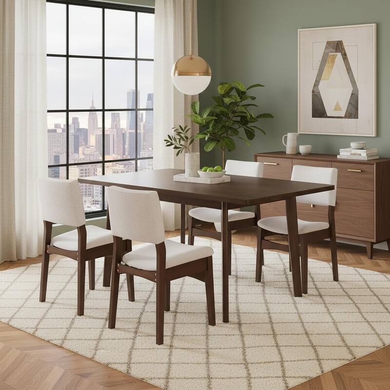 5-Piece Modern Wood Dining Set with Linen Upholstered Chairs by Harper&Bright Designs