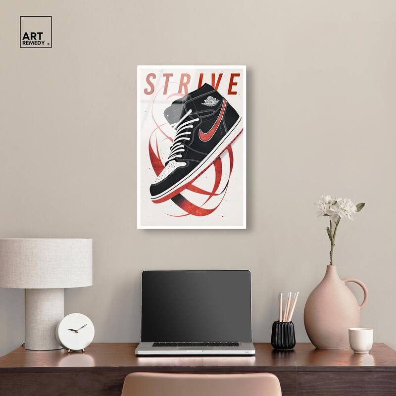 Red Ribbon Sneaker Acrylic by Art Remedy, Ready to Hang