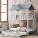 preview thumbnail 1 of 12, House Bed with Roof and Windows Twin Size Bunk Bed with Trundle White Gray - Twin