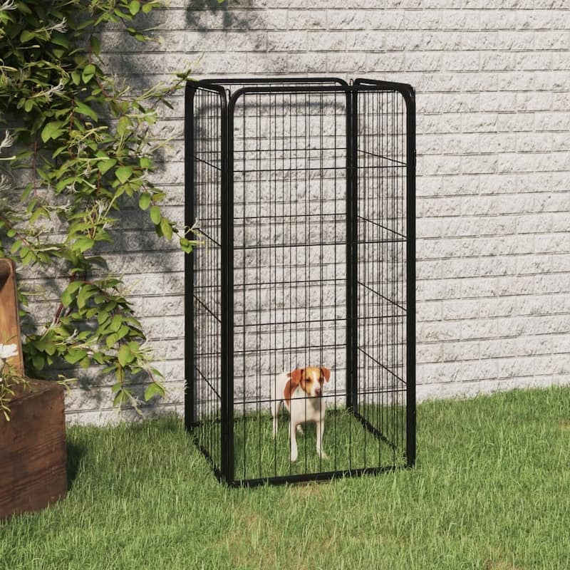 vidaXL Dog Playpen Kennel Dog Cage Puppy Pet Exercise Wire Fence Steel Black - 19.7" x 19.7" x 39.4"