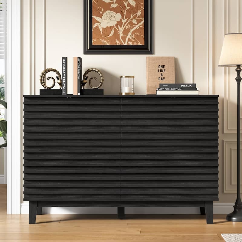 Fluted Dresser for Bedroom with 6 Drawers 47" Wide Chest of Drawers - Black