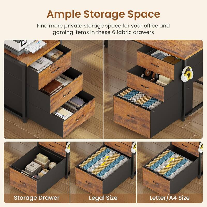 L Shaped Gaming Desk 6 Drawers Reversible Computer Corner Desk