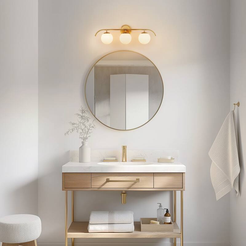 YANSUN 24.4 in. 3-Light Gold Industrial Vanity Lighting for Modern Bathrooms with Milky white glass Shades - OA-JQ32701CCP-3A**