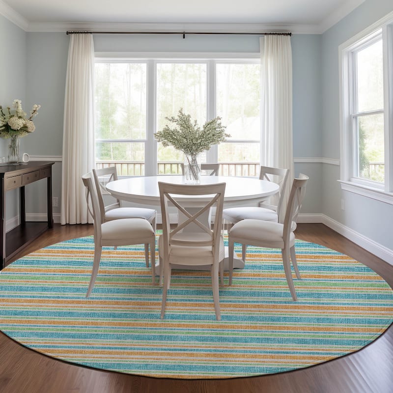 Machine Washable Indoor/ Outdoor Thin Cabana Stripe Chantille Rug