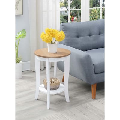 Round End Table - Modern Side Table with Storage Shelf, 24" Height - White Finish - 24