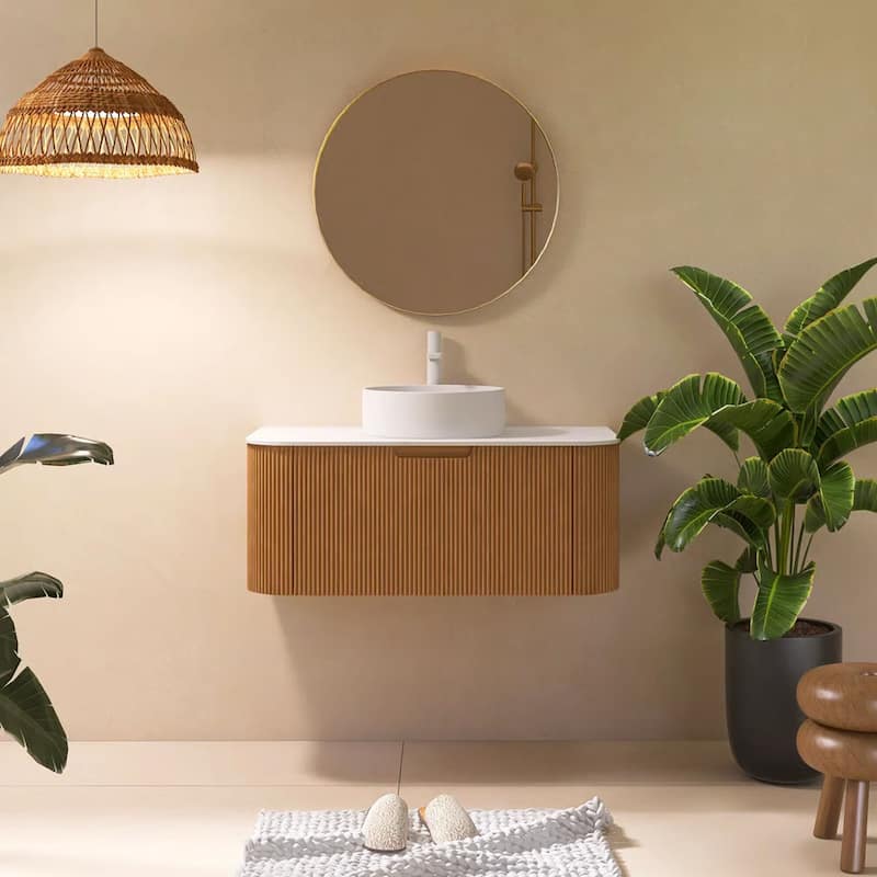 Wall-Mounted Bathroom Vanity with White Round Ceramic Sink
