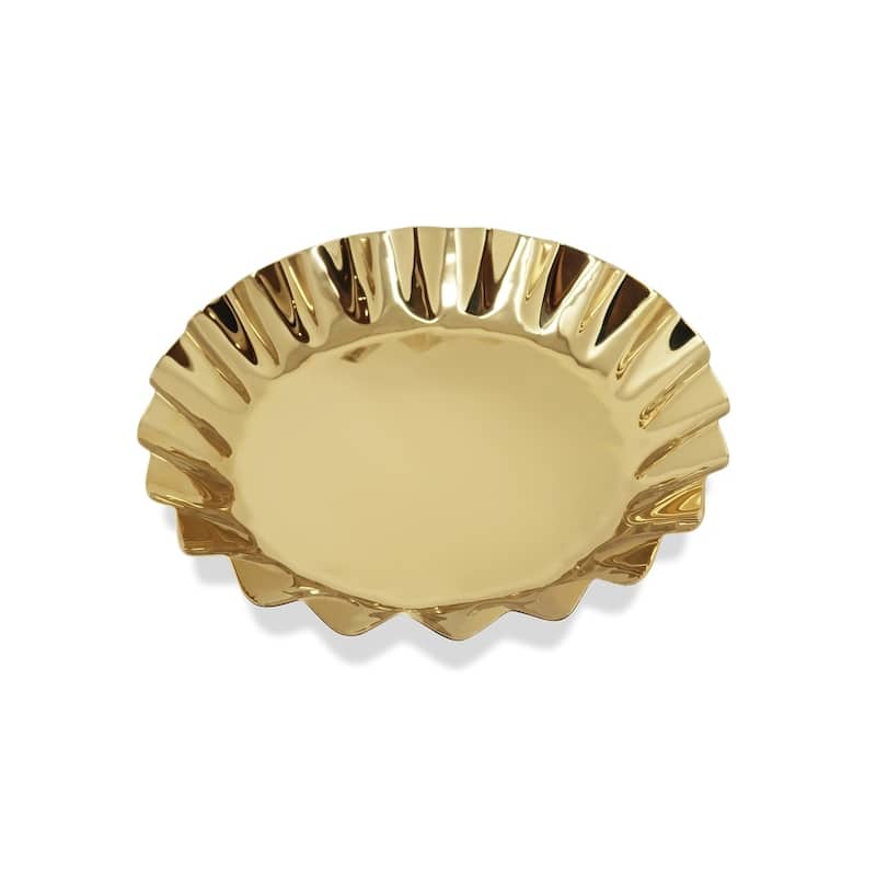 Tray with Wavy Edge 14.25"D Stainless Steel - Gold