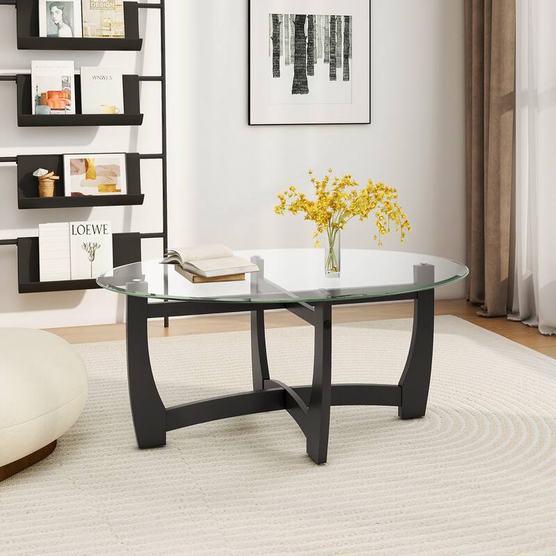 Gymax Coffee Table Modern Accent Tea Table w/ Rubber Wood Bentwood