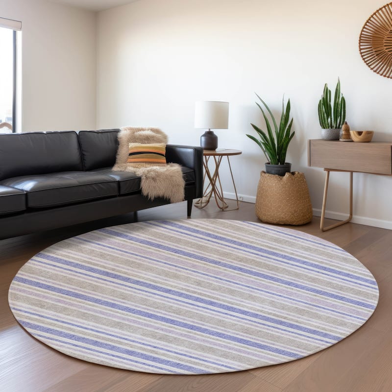 Premium Washable Super Soft Modern Cabana Stripe Mayfield Rug - Navy - 8' x 8' - Round