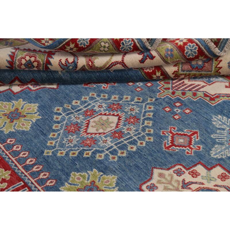 Traditional Geometric Kazak Oriental Wool Area Rug Hand-knotted Carpet - 7'11" x 9'11"