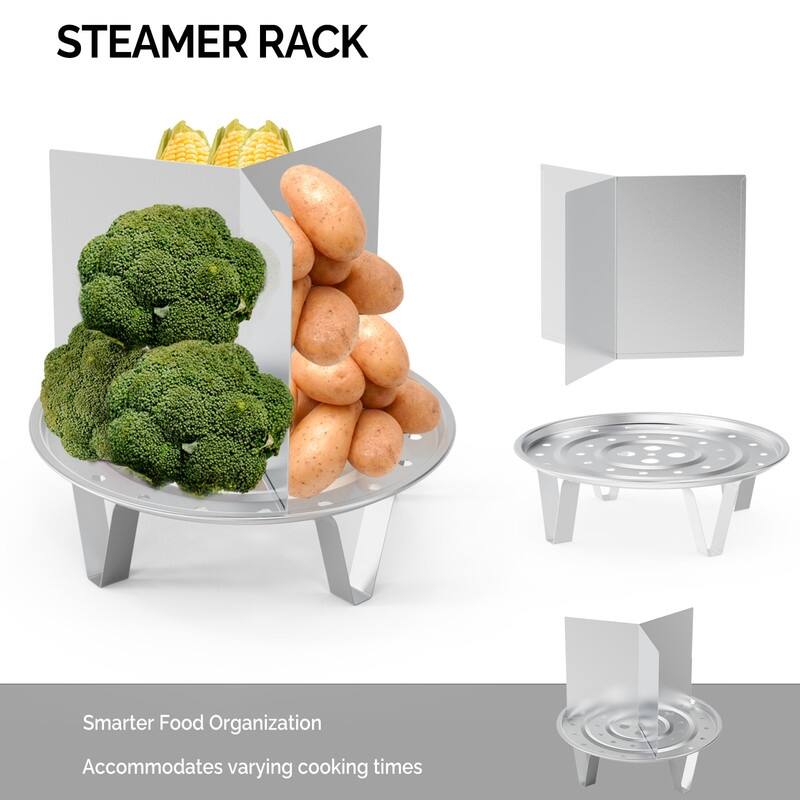 Stainless Steel Steamer Pot With Water Fill Spout, Divider And Rack