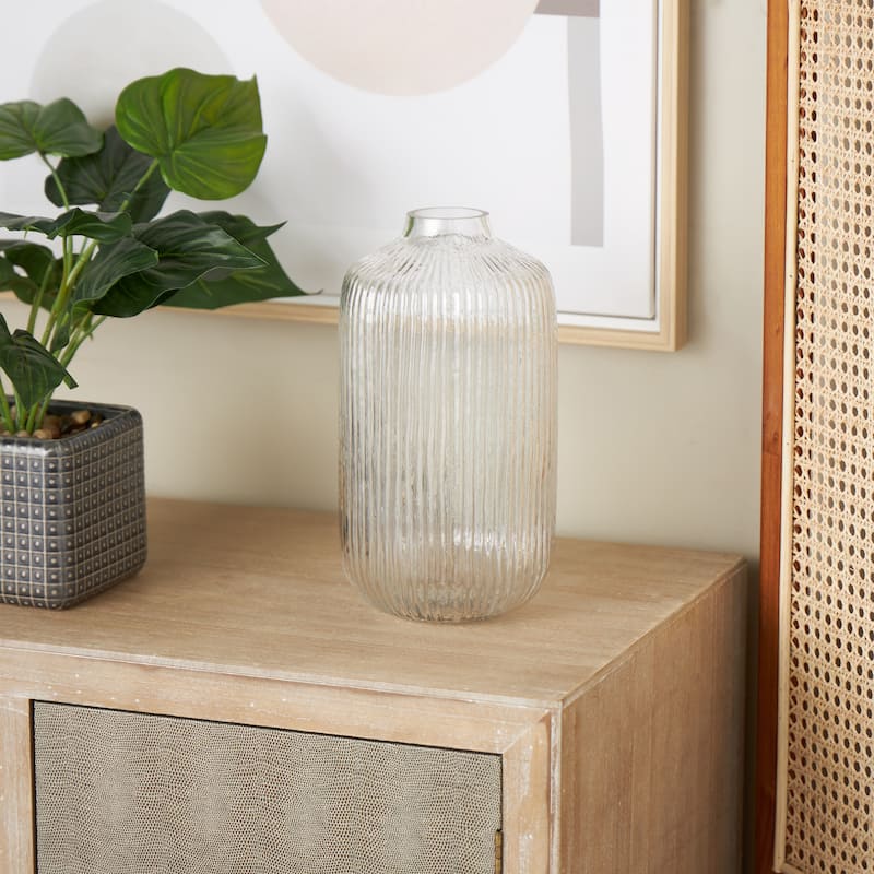 Glass Ribbed Fluted Vase - Clear - Roche River Decor