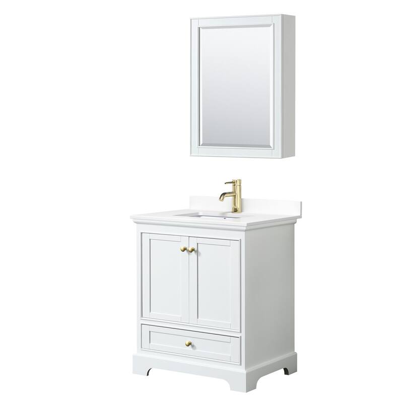 Wyndham Collection Deborah 30" Free Standing Single Basin Vanity Set - White / White Cultured Marble Top / Brushed Gold