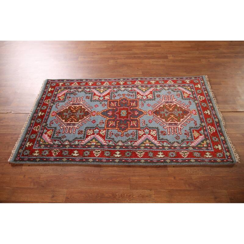 Geometric Heriz-Serapi Accent Rug Hand-Knotted Wool Carpet - 2'11"x 5'1"