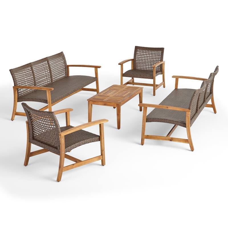 Hampton Outdoor 5-piece Wood and Wicker Sofa Chat Set by Christopher Knight Home