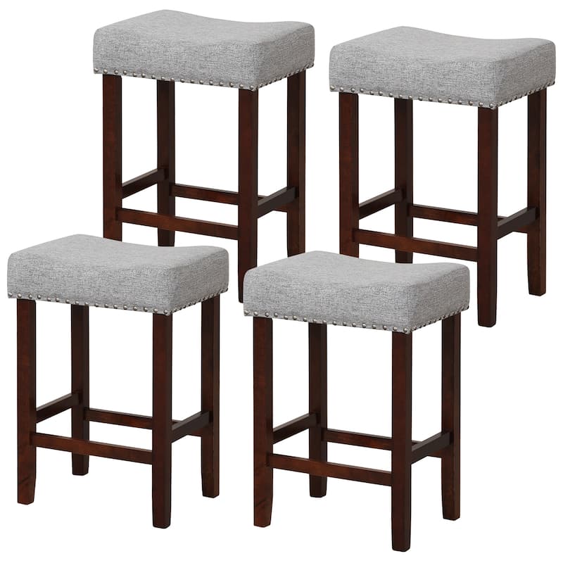 Gymax Set of 4 Bar Stools Counter Height Saddle Kitchen Chairs w/ - Grey