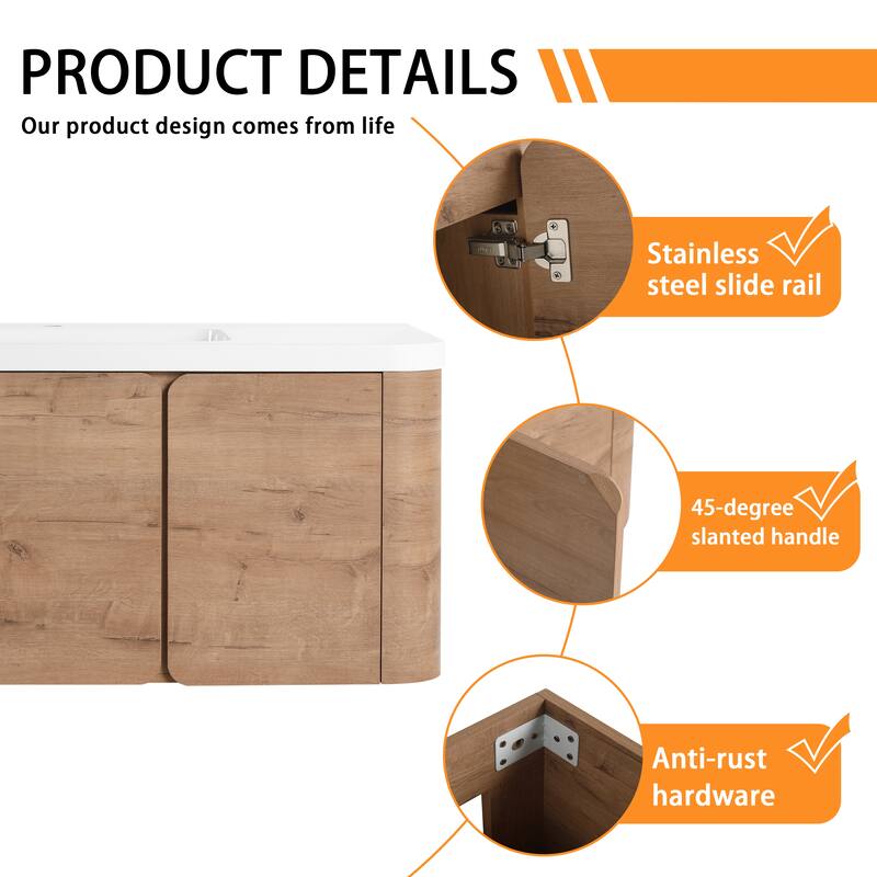 Bathroom Vanity With Resin Sink In 48/60 Inch, Floating Bathroom Vanity With Soft Close Doors