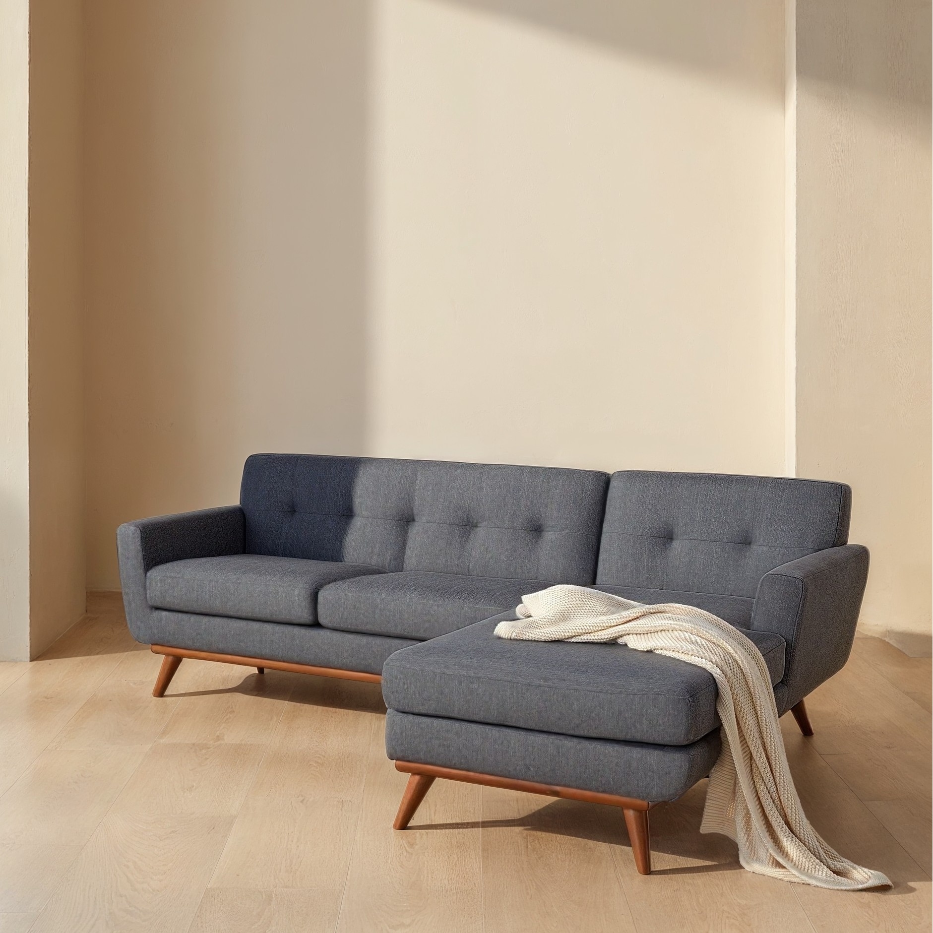 SAFAVIEH Couture Nicolettie Modern Linen Sectional Sofa, Slate - 95"W x 66"D x 32"H