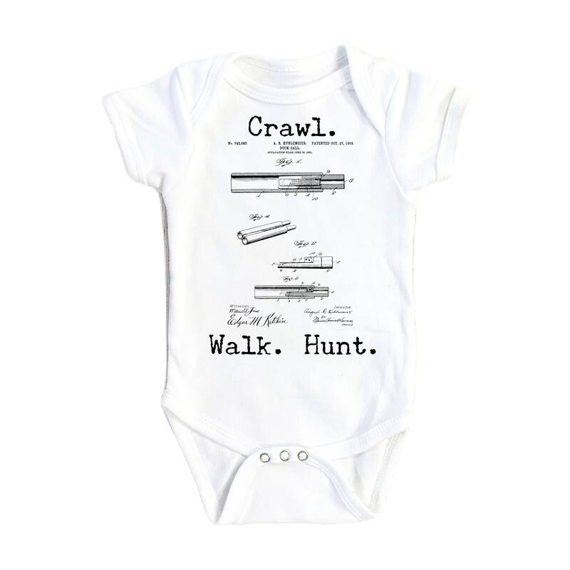 Duck Hunting Patent - Baby Boy Girl Clothes Infant Bodysuit Funny Cute Newborn - White - 0-3M