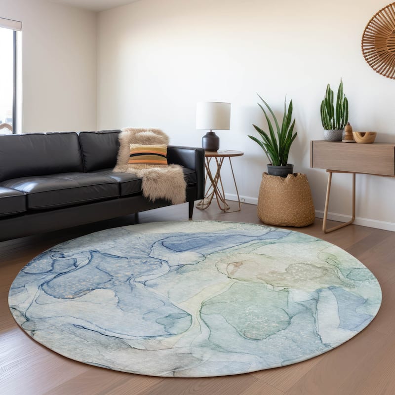 Premium Washable Super Soft Abstract Contemporary Mayfield Rug - Blue - 8' x 8' - Round