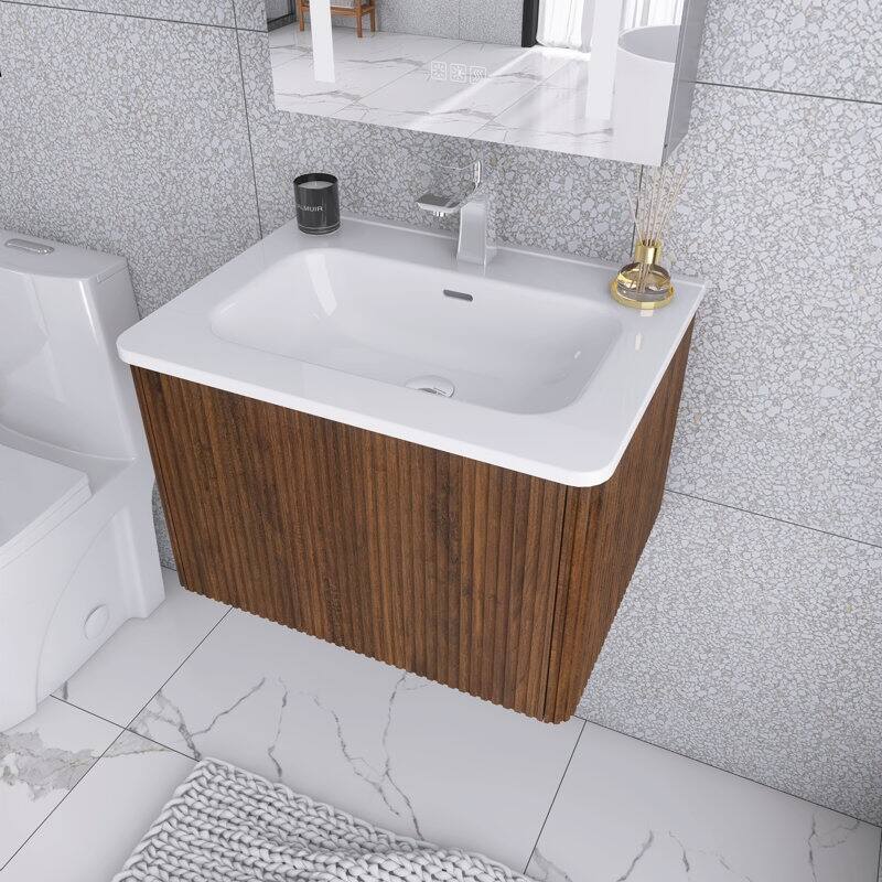 24 in./ 30 in. W Wall Mounted Bathroom Vanity with Integrated Ceramic Sink and Drawer