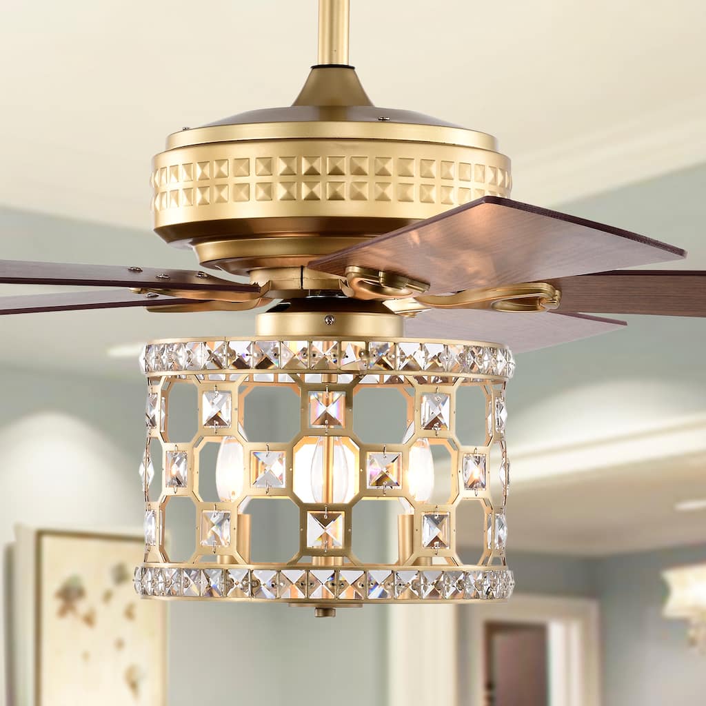 Adsila 52 Inch Matte Gold Glam Crsytal Ceiling Fan with Remote