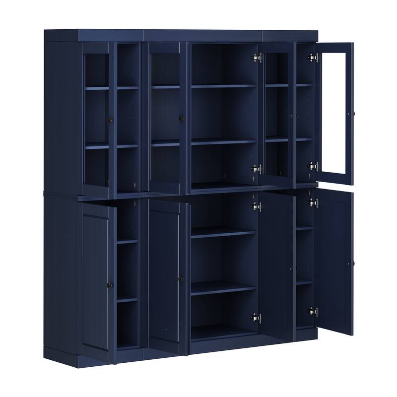 Palace Imports 100% Solid Wood Pantry China Cabinet, Raised Panel & Clear Glass Doors, Adjustable Shelves, 65" Wide, 71.5" Tall