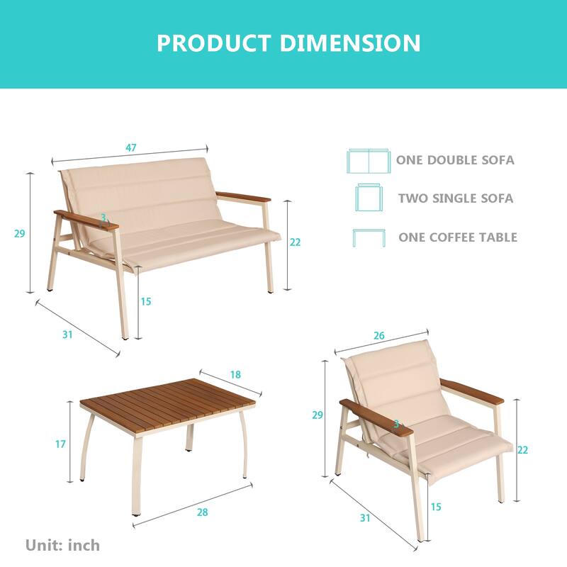 Outdoor 4-Piece All-Weather Patio Conversation Set with Soft Cushions
