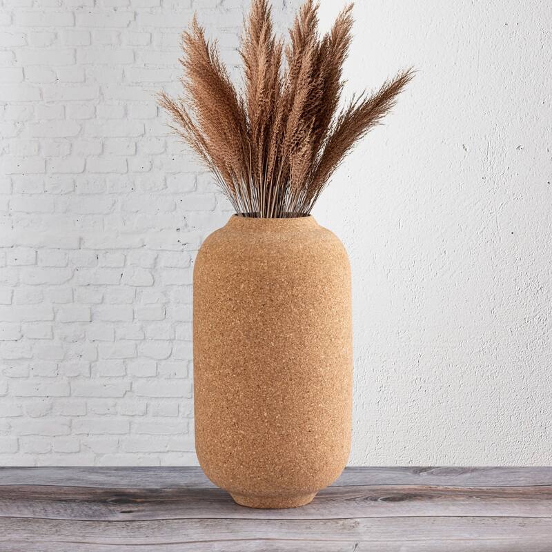 Large Cork Wrapped Flower Vase - 13" - Beige