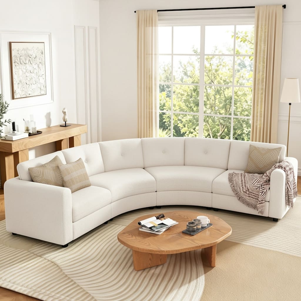 107" Modular Curved Boucle Sectional Sofa with Button Tufted Back