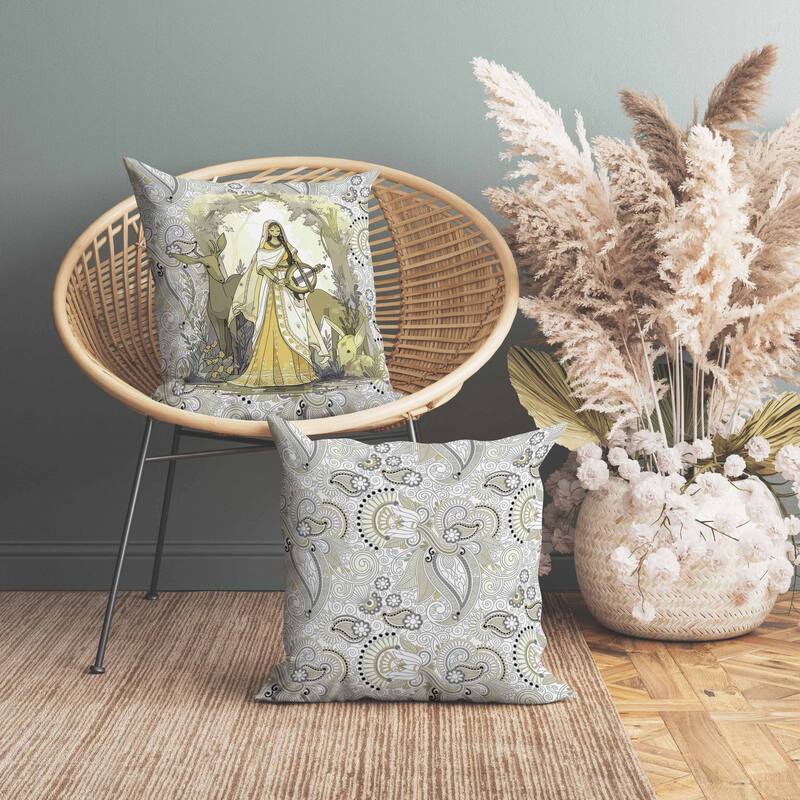 Forest Melodies Faux Suede Reversible Throw Pillow White and Yellow