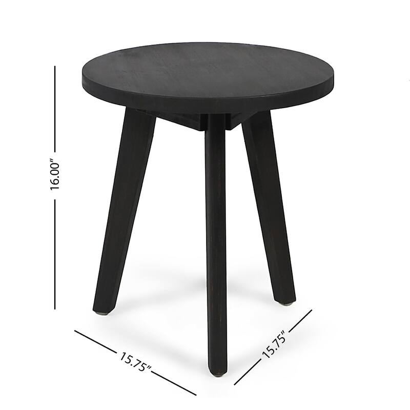 Ina Outdoor Round Side Table with Tripod Base, Dark Gray Wood 16 Inch
