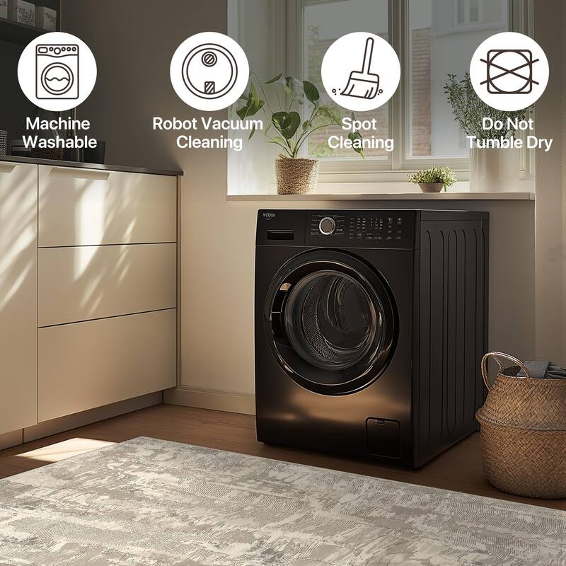 Mcow Textural Wash Collection Abstract Low-Pile Machine-Washable Area Rug