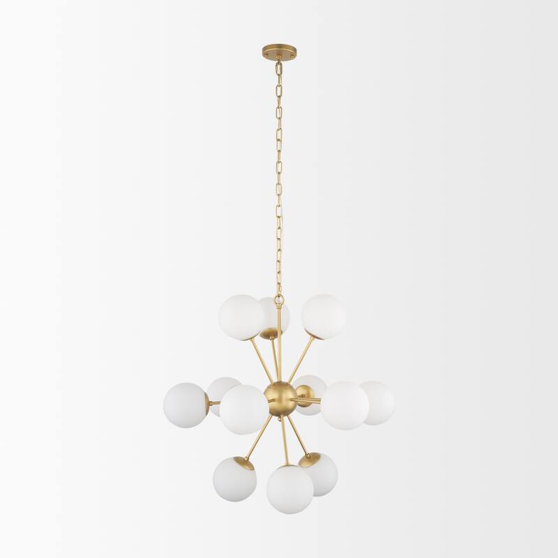 Barbara Brushed Gold Metal w/ Frosted Glass Globes 11-Light Chandelier - 31.5L x 31.5W x 31.5H
