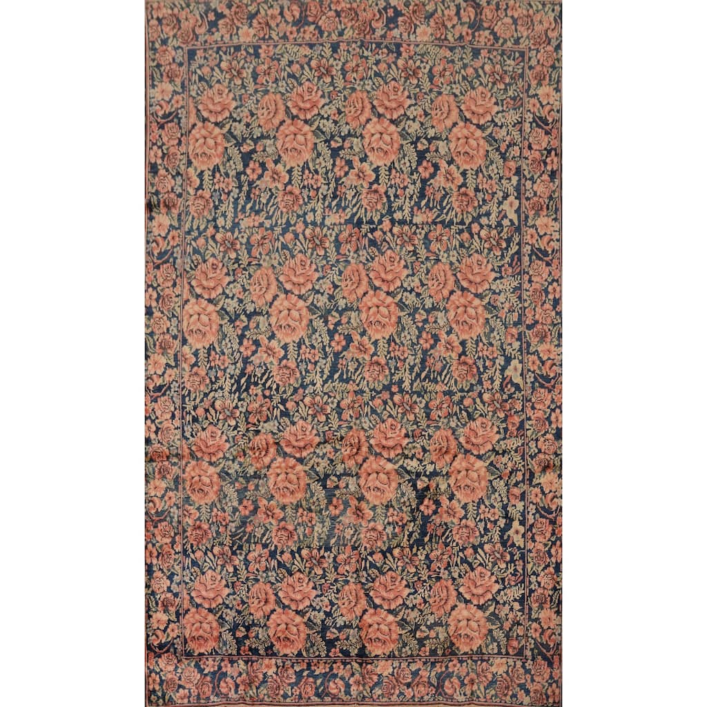 Hand Knotted Oriental 100% Wool Carpet Traditional All-Over Navy Blue & Blues Senneh Area Rug - 10' 5'' X 7' 1''