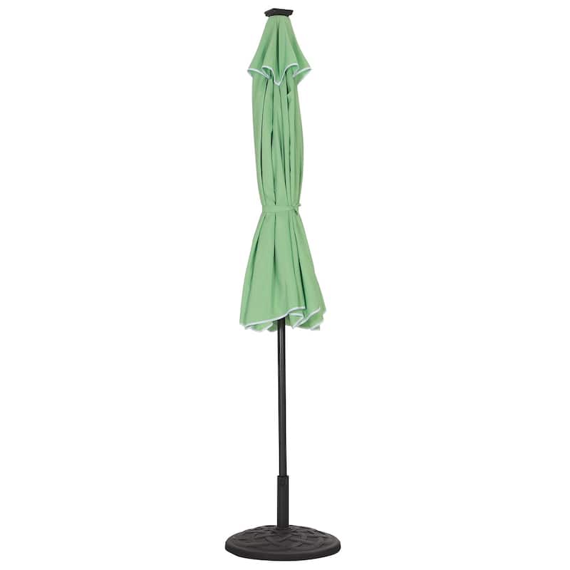 10Ft Patio Ruffled Edge Umbrella Auto-Tilt Crank Umbrella with LED Lights