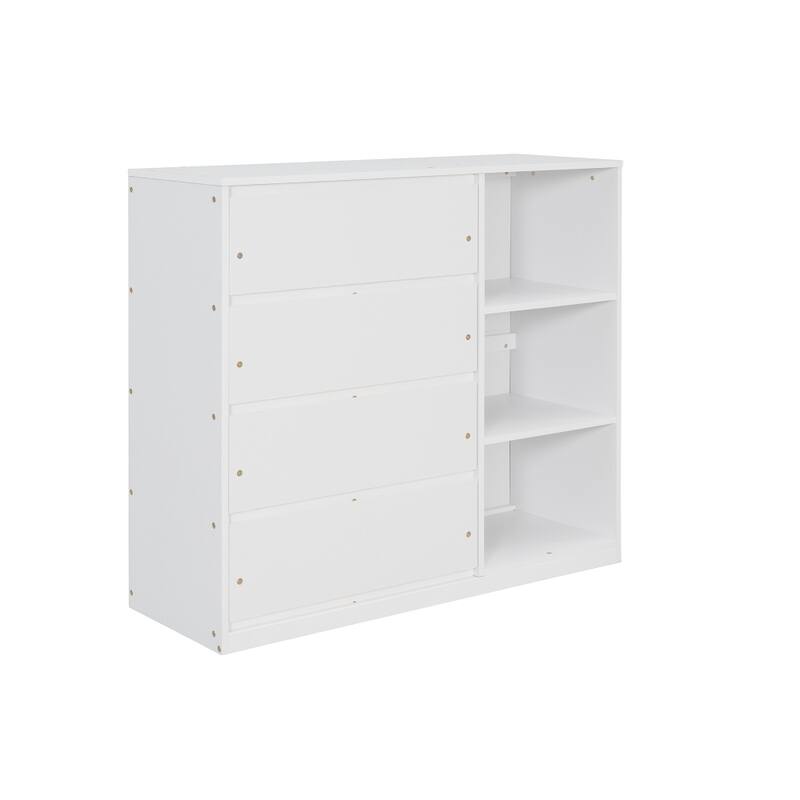 Twin over Twin Bunk Bed with 4 Drawers and 3 Shelves