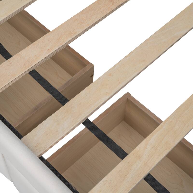 Twin Size Upholstered Daybed with Drawers, Wood Slat Support, Beige