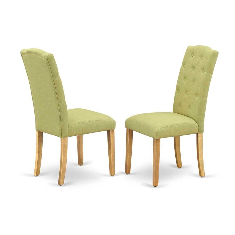 3Pc Dinette Set - Square Kitchen Table & 2 Parson Chairs - Oak Finish, Lime Green Fabric