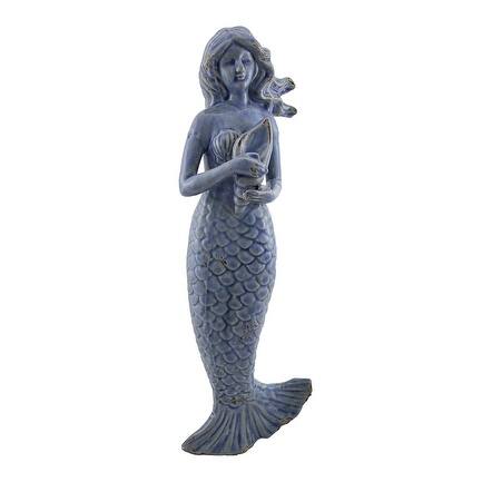 Shop 18 1 2 Inch Tall Antique Blue Ceramic Mermaid W Conch Shell Wall Hanging Overstock 17224214