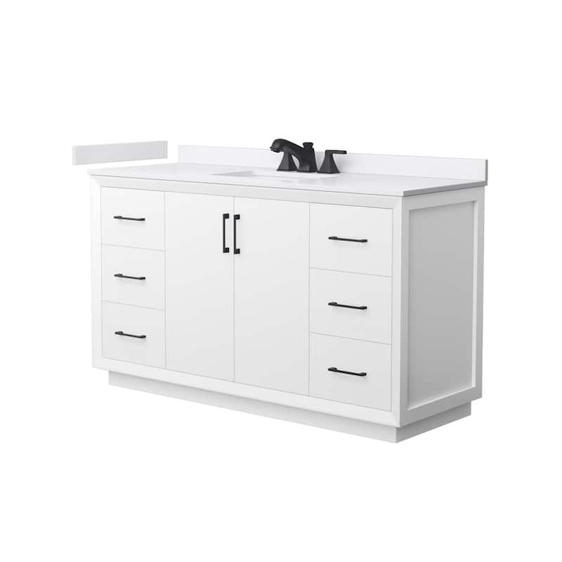 Wyndham Collection WCF4141-60S-VCA-US3MXX Strada 60" Free Standing - White / White Cultured Marble Top / Matte Black