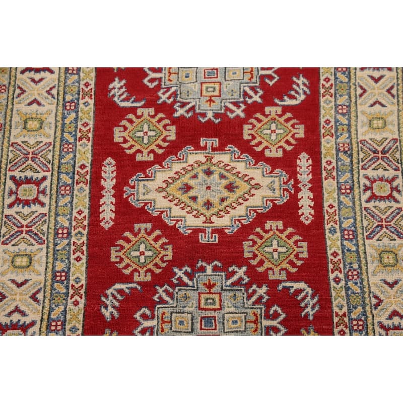 Red Kazak Oriental Accent Rug Hand-Knotted Geometric Wool Carpet - 3'4"x 5'0"