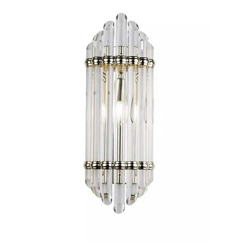 1 Light Shiny Nickel Metal Wall Sconce with Glass Rods