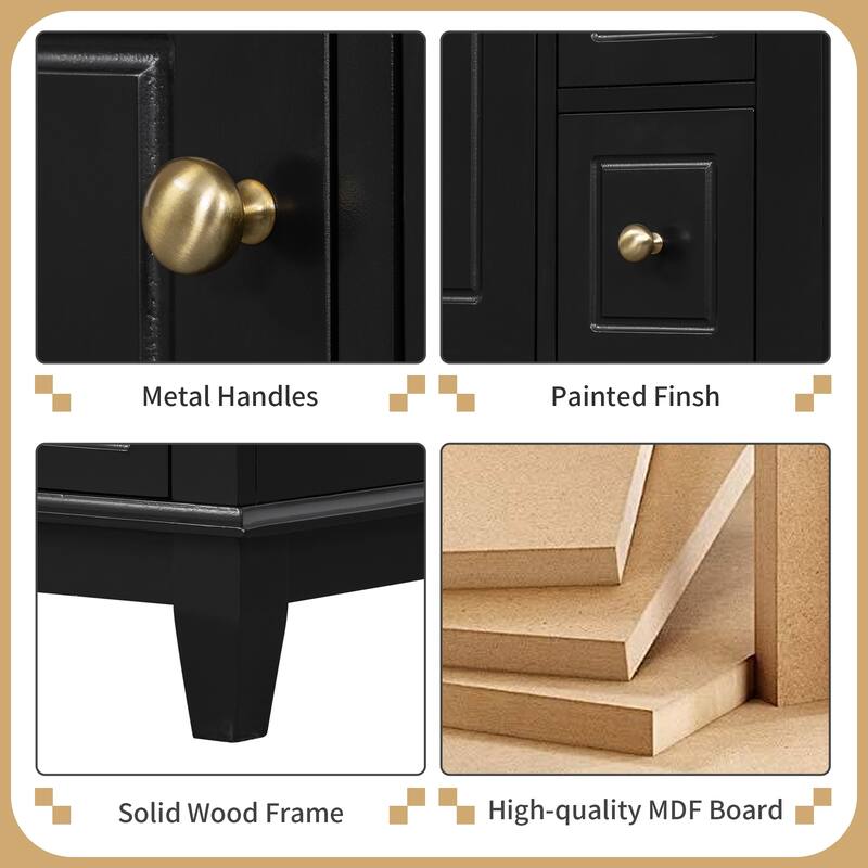 Roomfitters 24" Bathroom Vanity with Sink, Solid Wood Frame, 3 Drawers & Side Cabinet with Door Racks