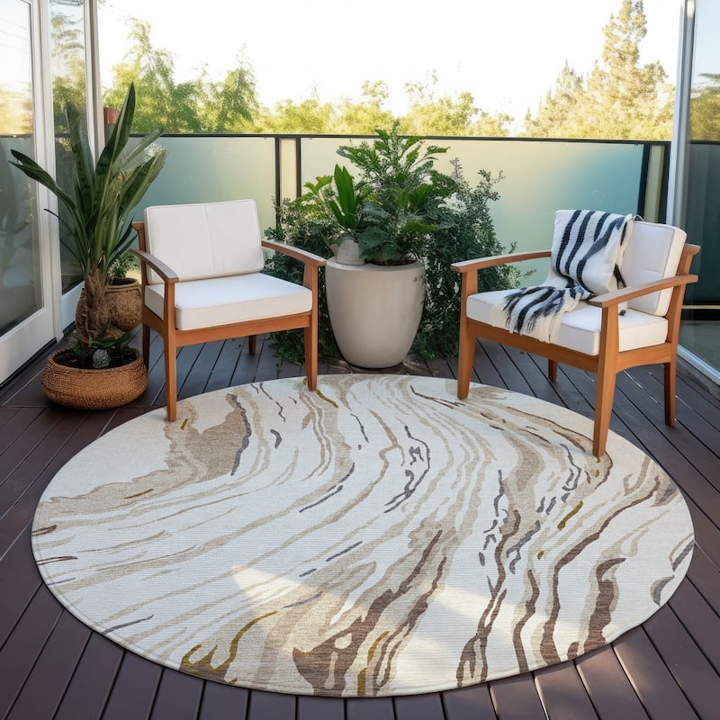 Machine Washable Indoor/ Outdoor Modern Wave Chantille Rug