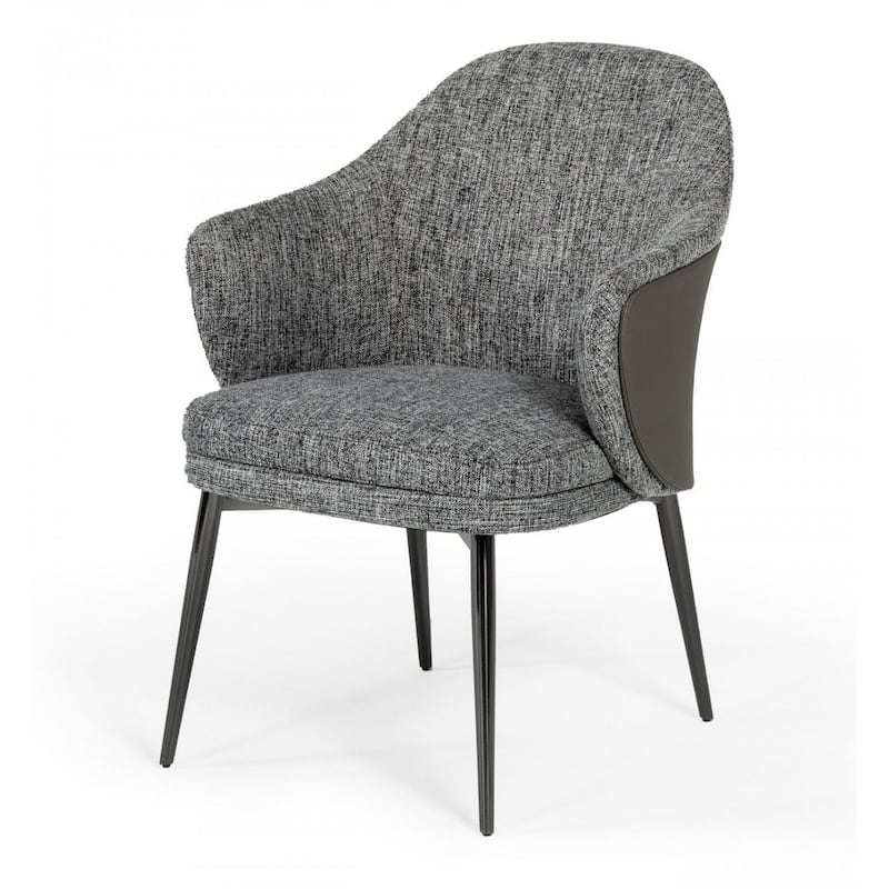 HomeRoots Gray And Black Upholstered Fabric and Faux Leather Wing Back Dining Arm Chair