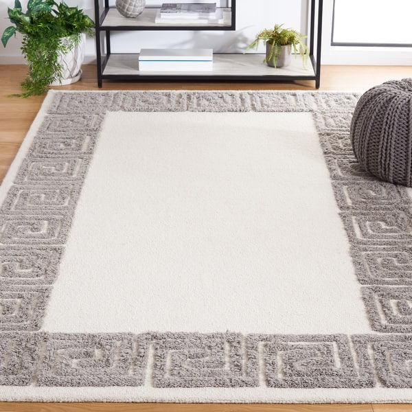 Modern Black Greek Key Area Rug 5x7 Feet - Machine Made Polypropylene With Ivory Border