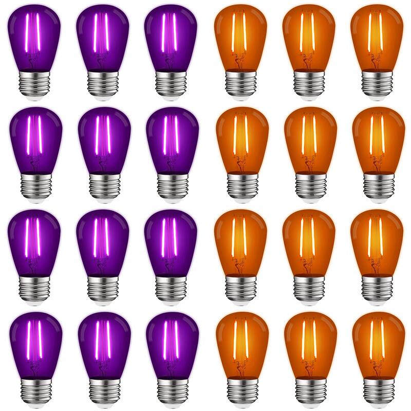 Luxrite S14 Halloween LED Purple and Orange Light Bulbs 0.5W Outdoor String Lights UL E26 Indoor Outdoor - 12