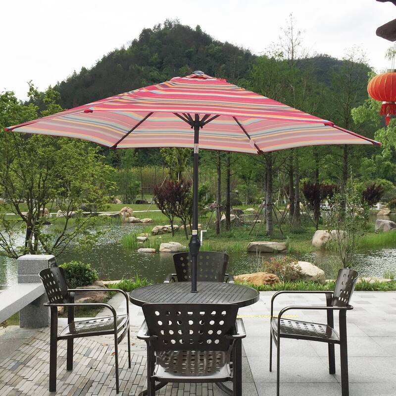 9ft Patio Umbrella Market Round Umbrella Outdoor Garden Umbrellas with Crank and Push Button Tilt for Garden Backyard Pool